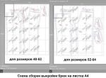Схема сборки выкройки брюк при печати на листах А4 домашнего принтера