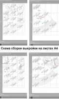 Схема сборки выкройки сарафана из листов бумаги А4 после печати на домашнем принтере