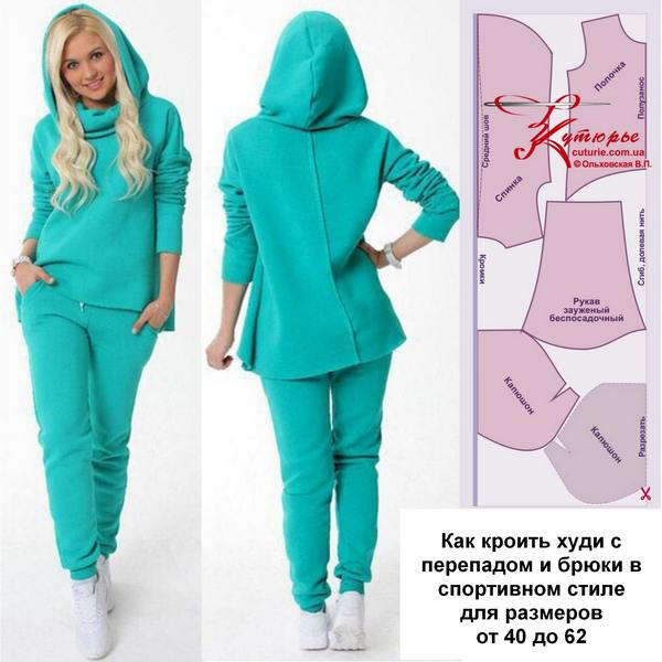 Как кроить худи с перепадом длины и женские брюки в спортивном стиле